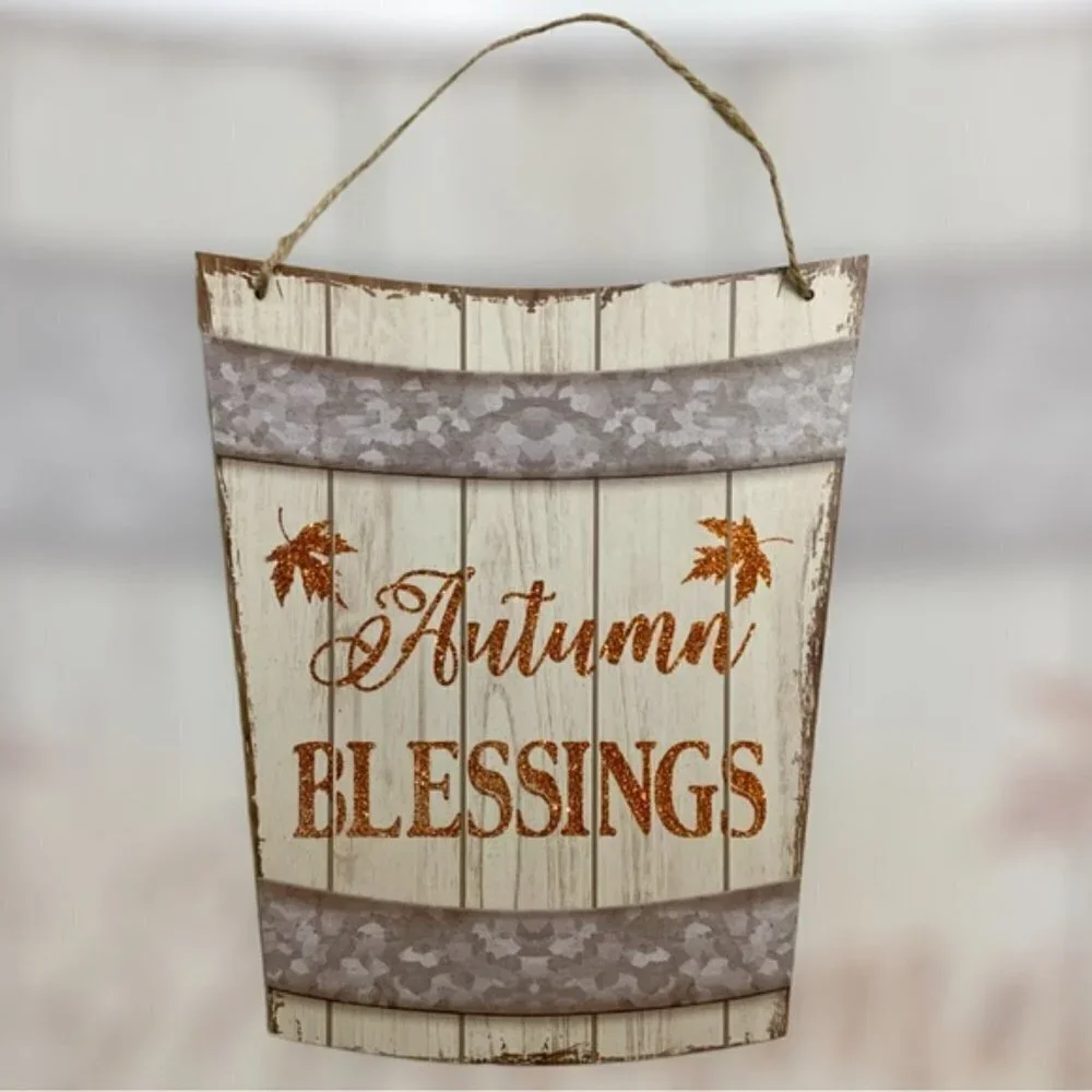 Autumn Wall Hanging Decor Thanksgiving Farmhouse Vintage Style Bucket Shape